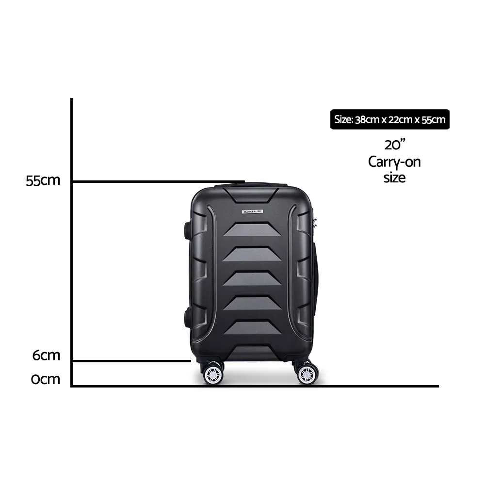 20" Luggage Travel Suitcase Set Trolley Hard Case Strap Lightweight - Black