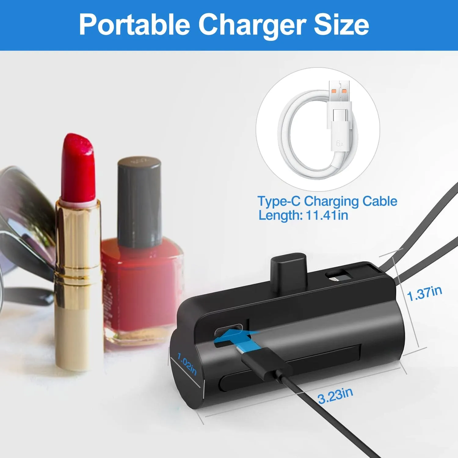 5000mAh Portable Phone Charger Built-in Type C Cable Dual Output