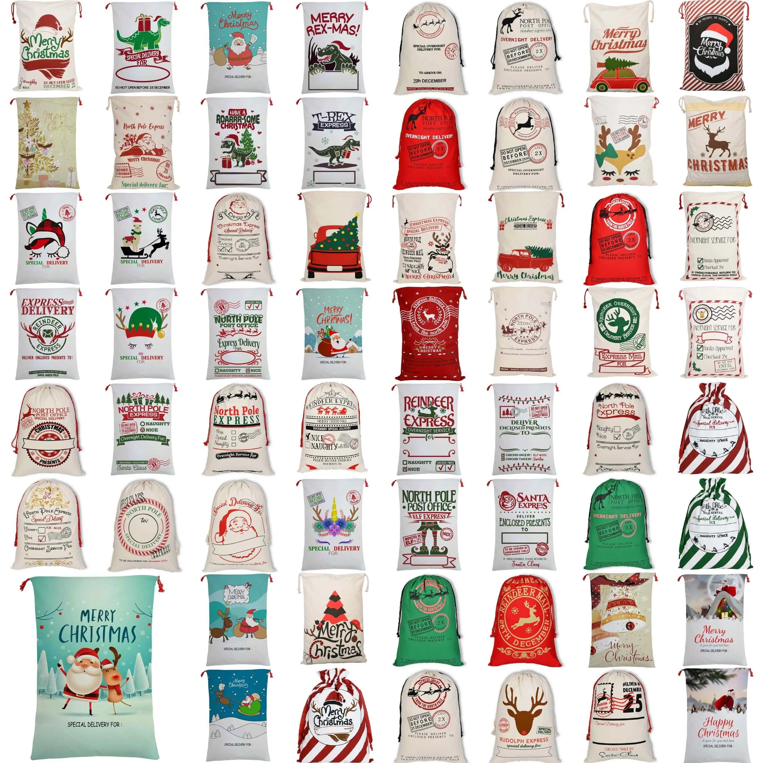 50x70cm Canvas Hessian Christmas Santa Sack Xmas Stocking Reindeer Kids Gift Bag, Cream - Christmas Tree