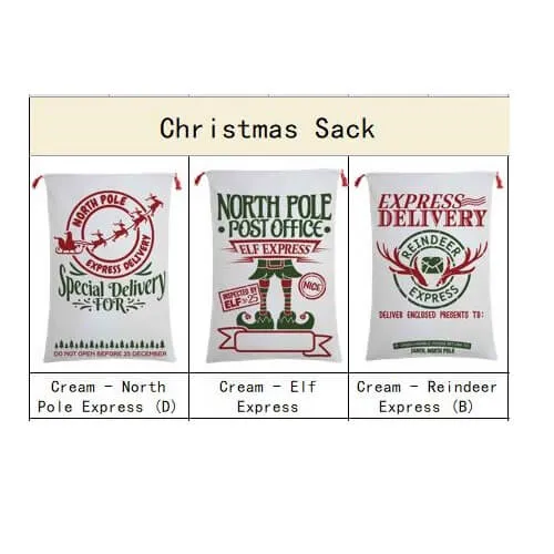 50x70cm Canvas Hessian Christmas Santa Sack Xmas Stocking Reindeer Kids Gift Bag, Cream - Delivery Enclosed Gift