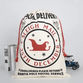 50x70cm Canvas Hessian Christmas Santa Sack Xmas Stocking Reindeer Kids Gift Bag, Cream - Sleigh Mail (3)