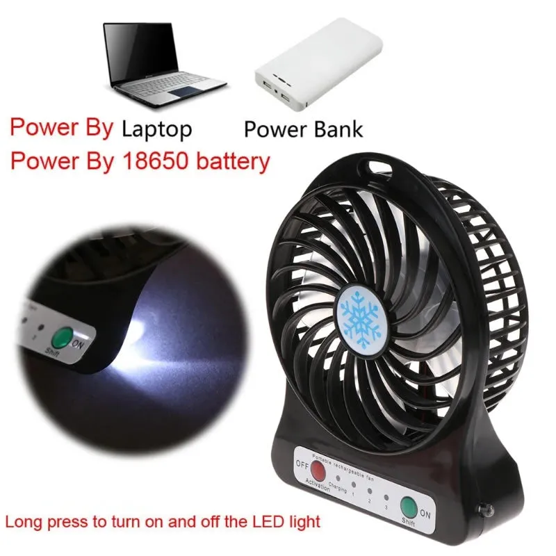 Adjustable Wind Speeds Rechargeable Cooling Fan Black