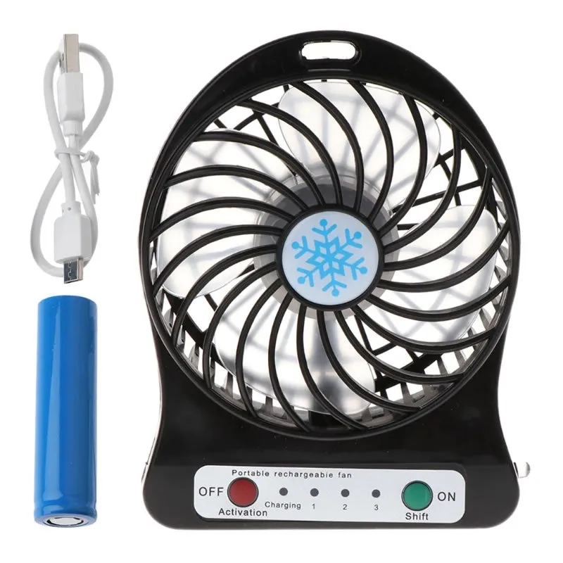 Adjustable Wind Speeds Rechargeable Cooling Fan Black