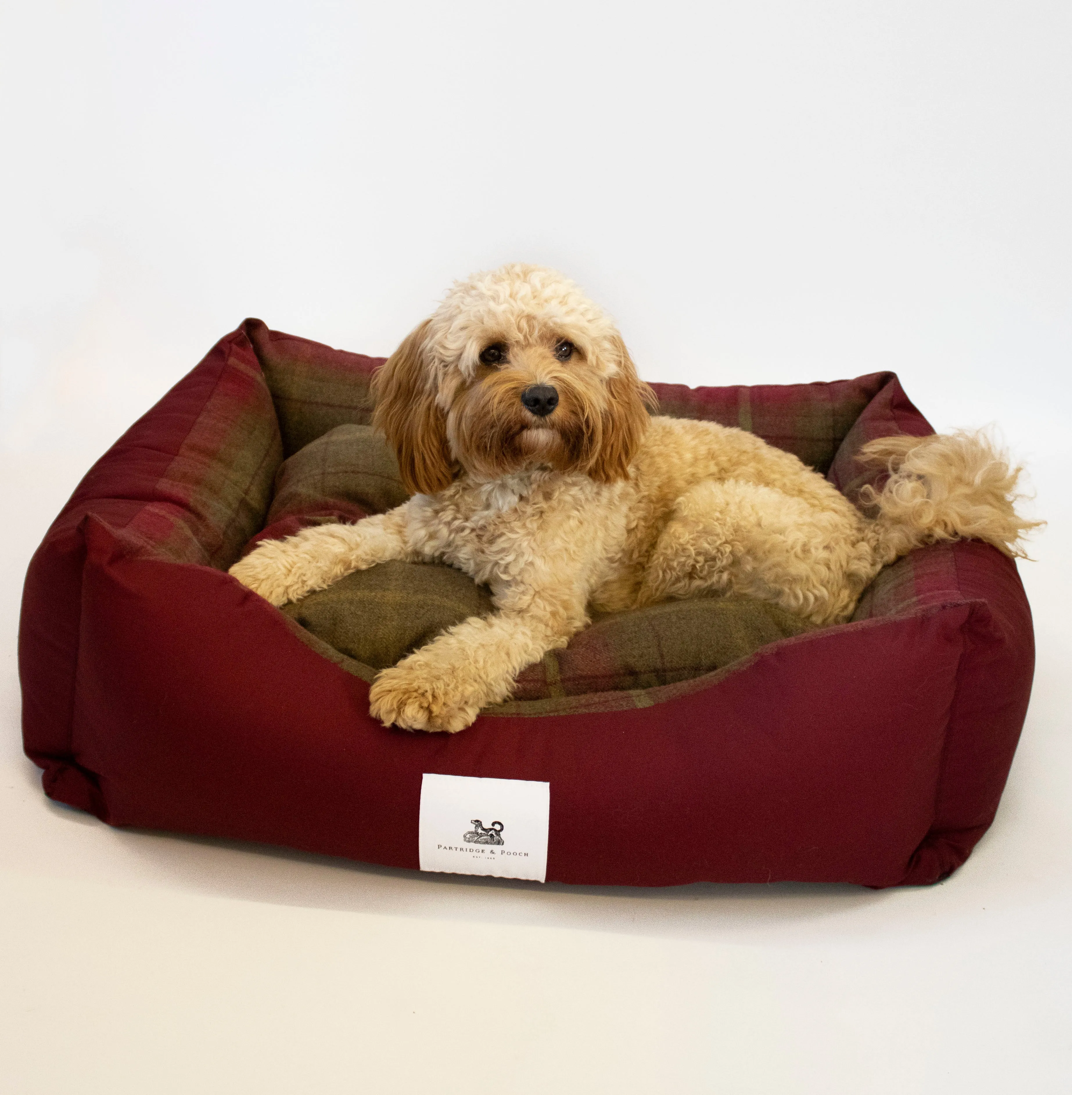 Amherst 2 in 1 Dog bed - Mulberry Red with Square Check