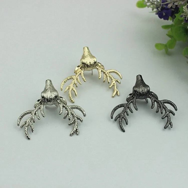 Antler Purse Label 1/10pcs Bag Hardware Charm Gold Silver Gunmetal Handmade Purse Handbag Making Metal Decoration 50mm 2" Wholesale Supplies