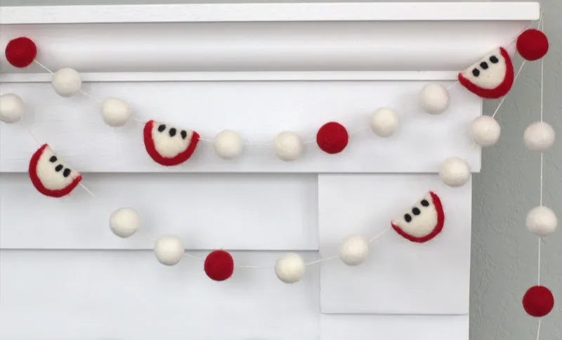 Apple Slice & Felt Ball Garland- Red & White