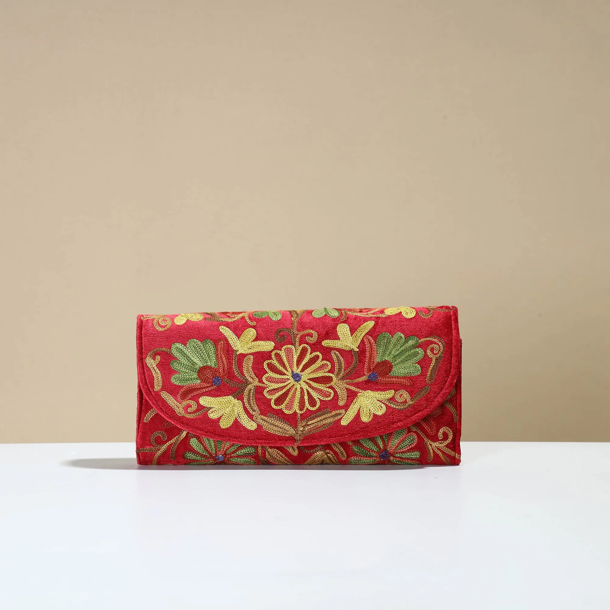 Authentic Kashmiri Crewel Embroidery Velvet Travel Wallet 61