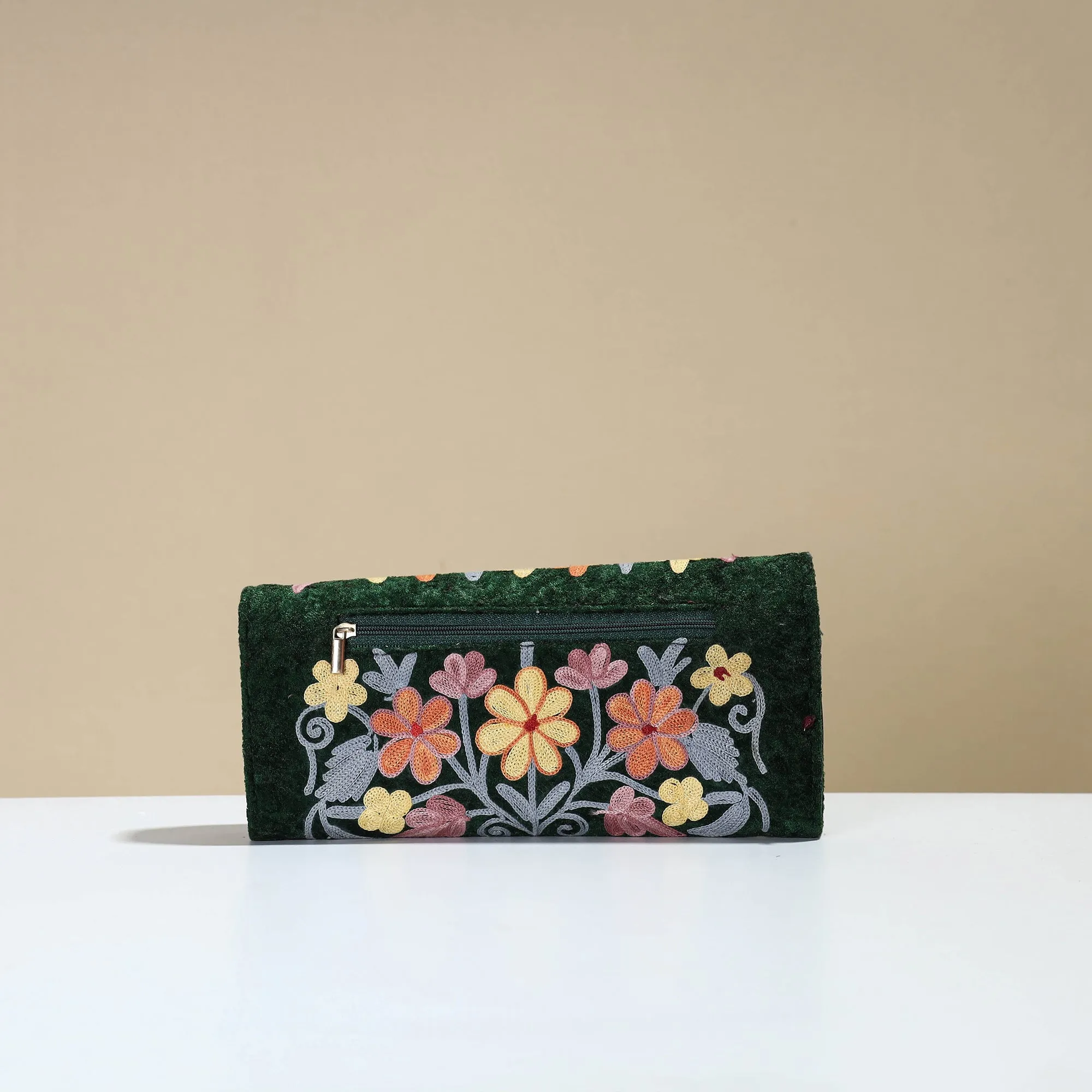 Authentic Kashmiri Crewel Embroidery Velvet Travel Wallet 64