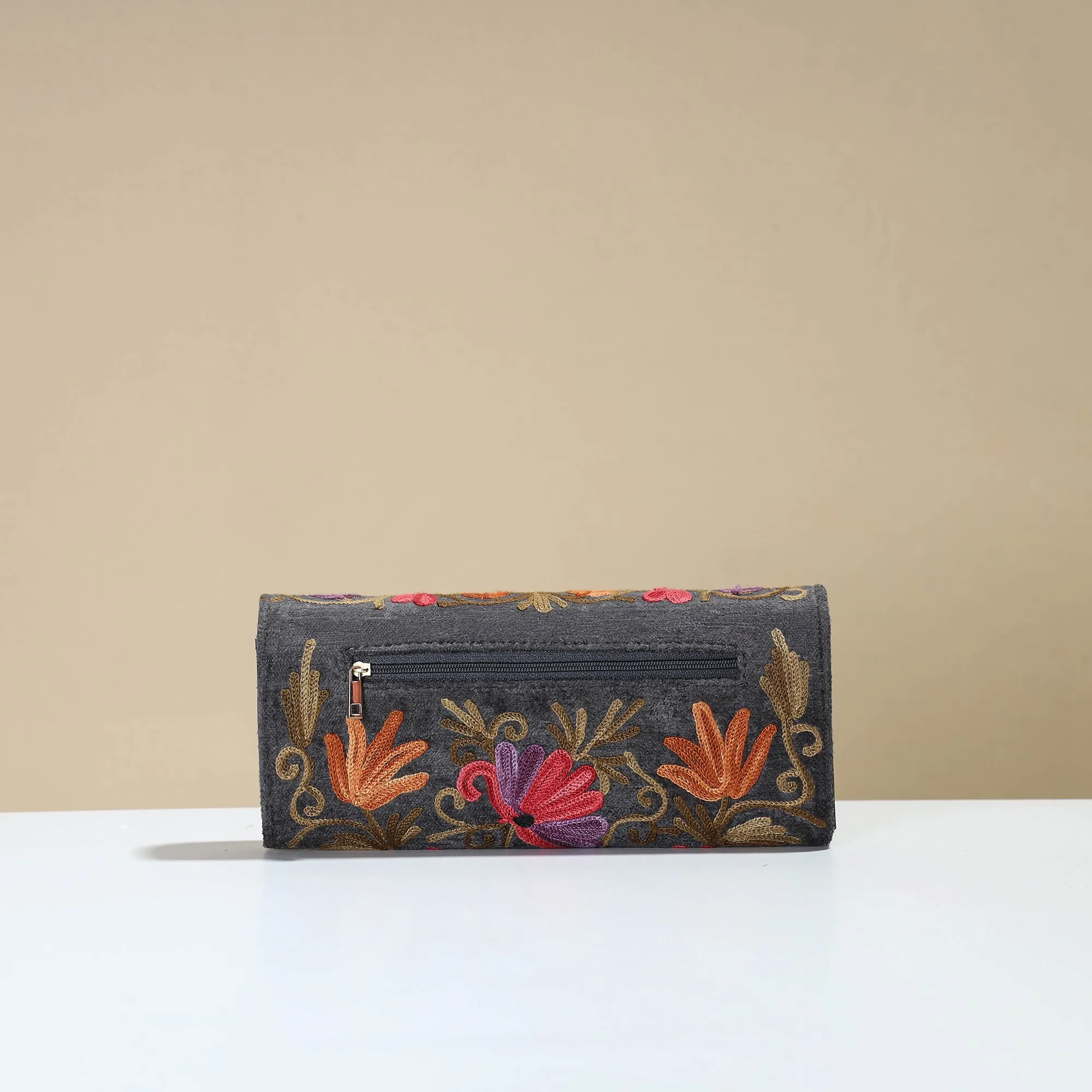 Authentic Kashmiri Crewel Embroidery Velvet Travel Wallet 65