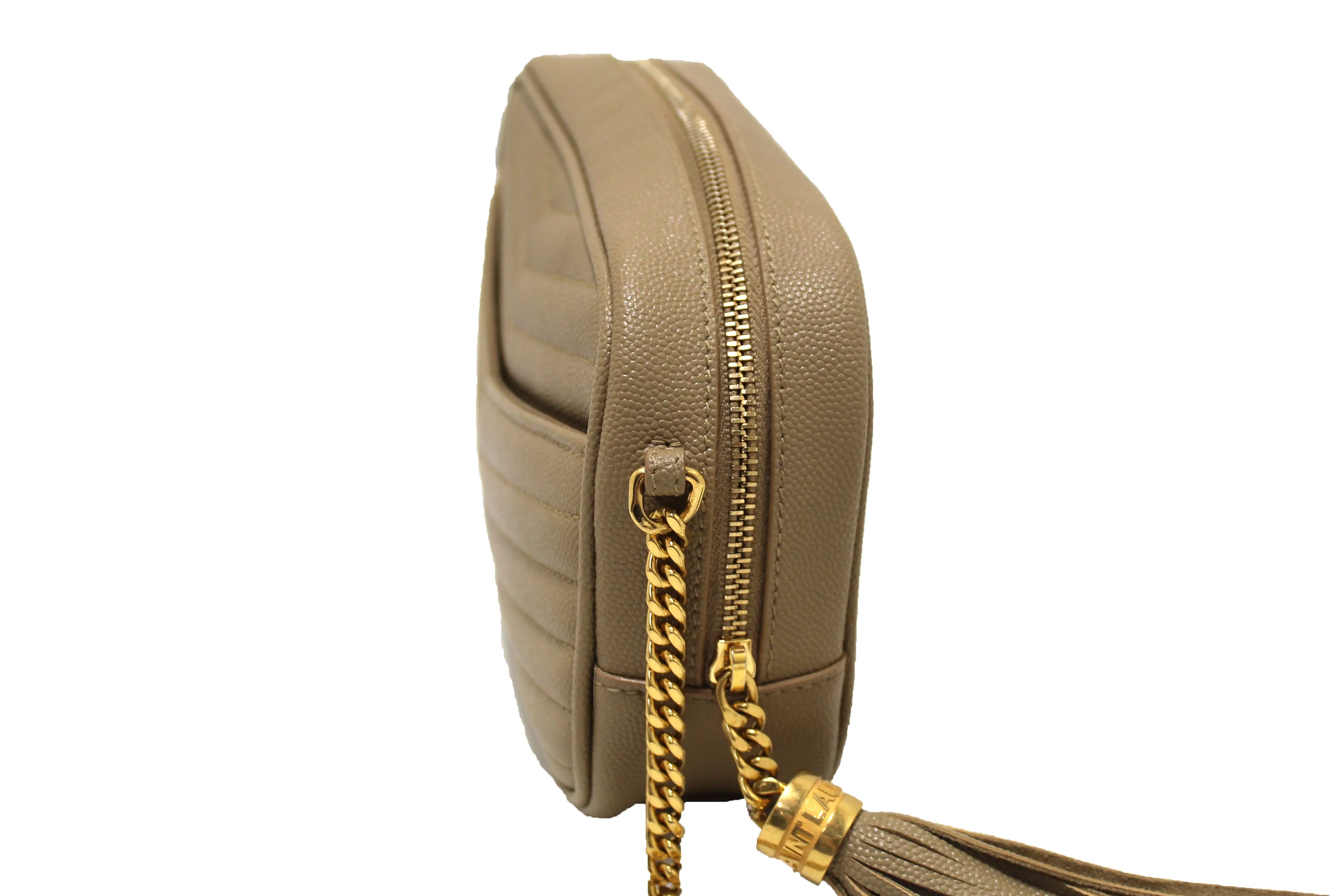 Authentic Saint Laurent Beige Grain Poudre Embossed Leather Lou Mini Bag