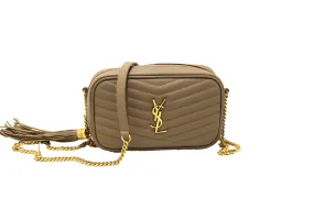 Authentic Saint Laurent Beige Grain Poudre Embossed Leather Lou Mini Bag