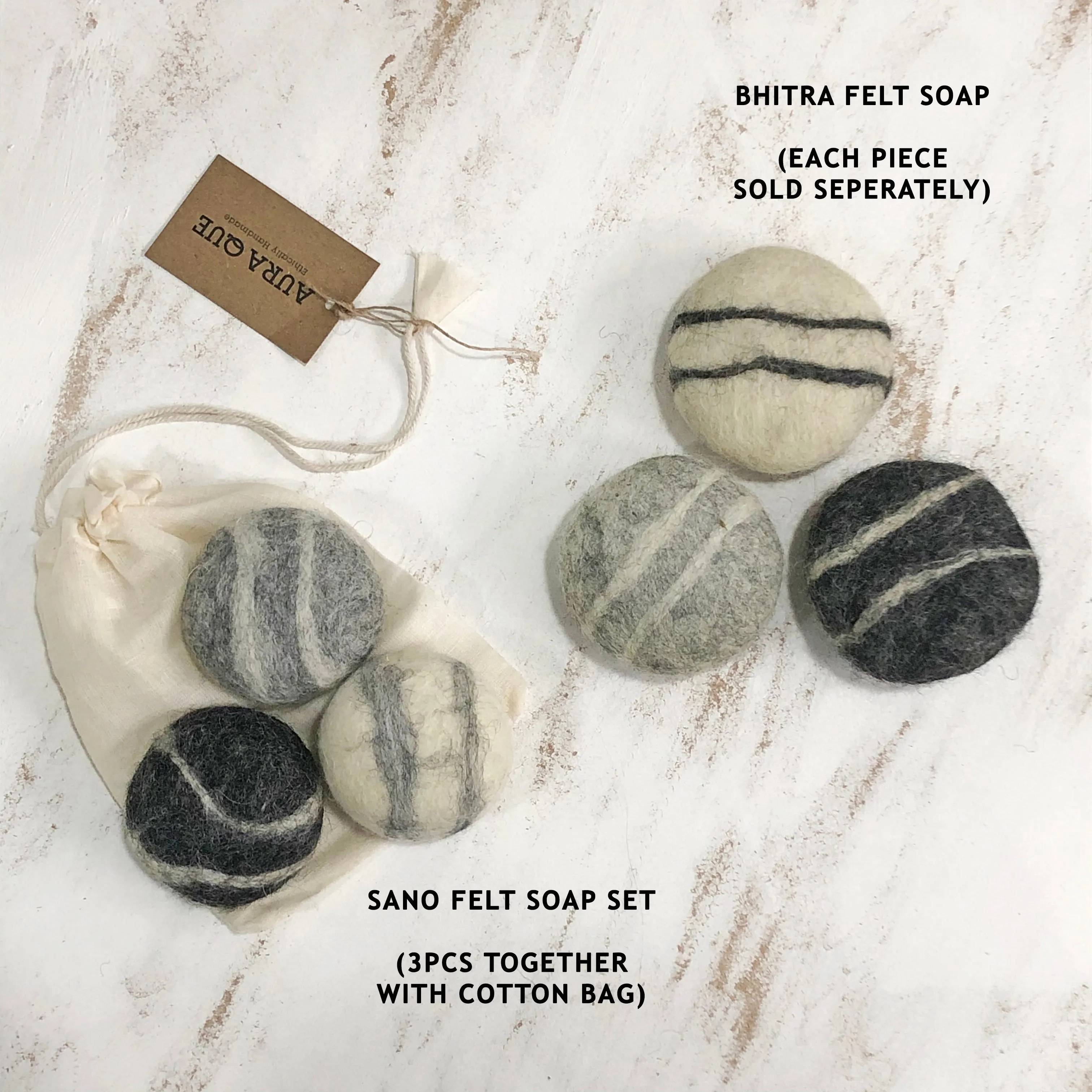 BHITRA Felted Soap Marble Pebble Pack 10 (WS)