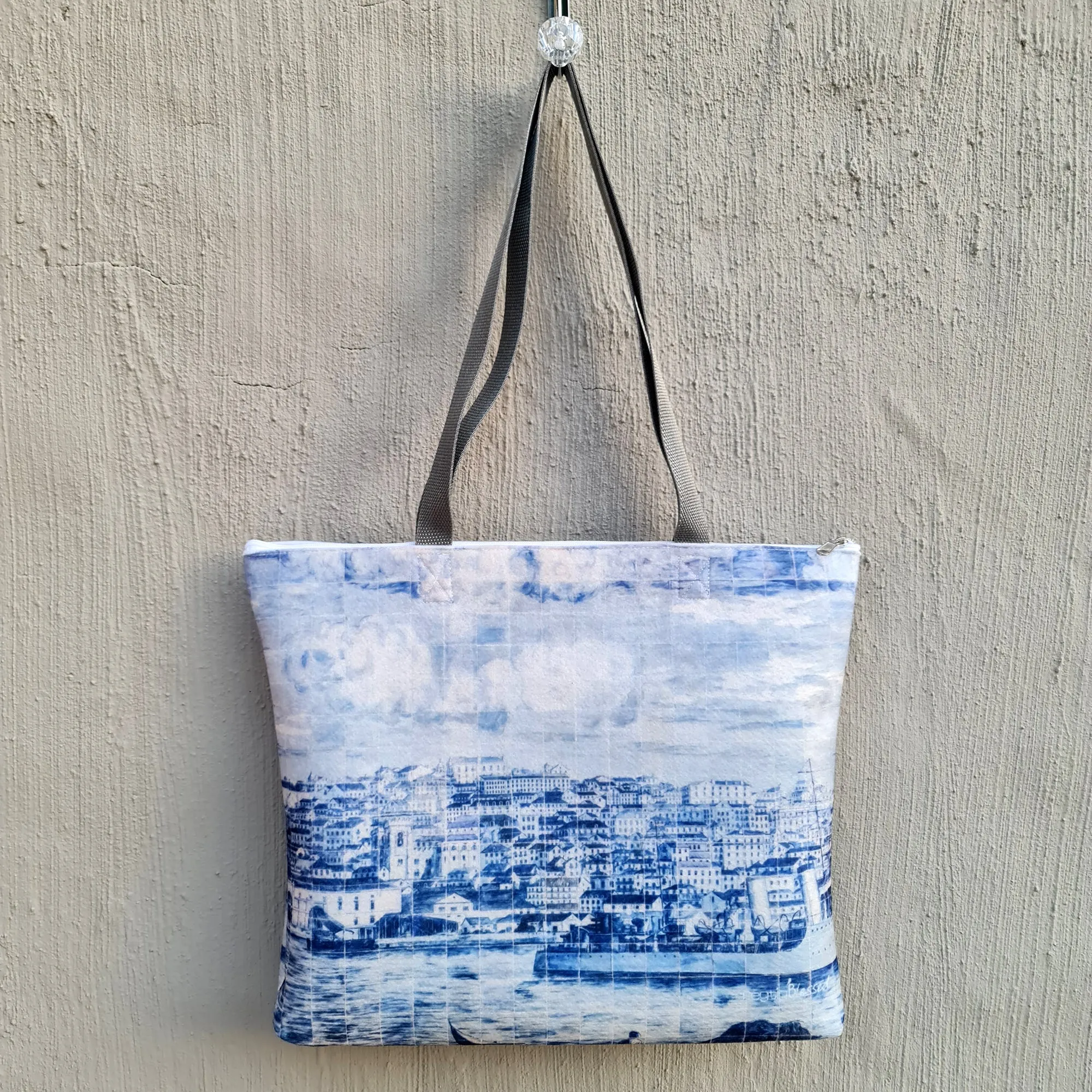 Boy on a boat on White - Recycled Felt Tote Bag