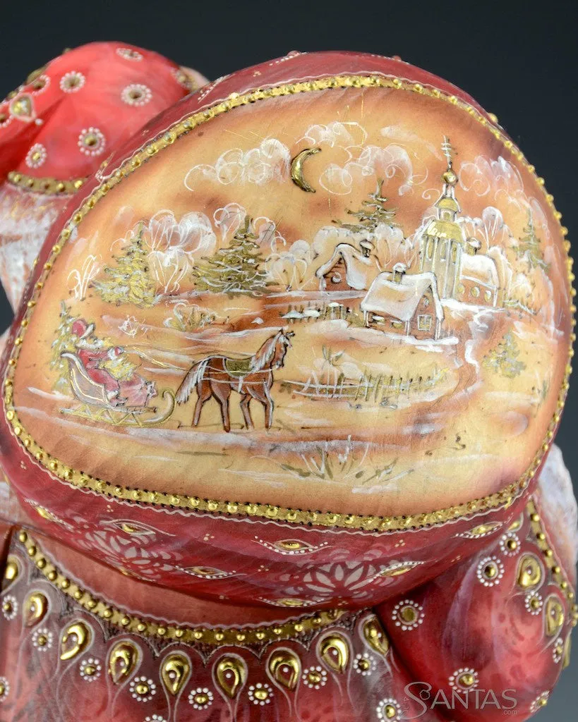 Brilliant Red and Gold Russian Santa with Satchel