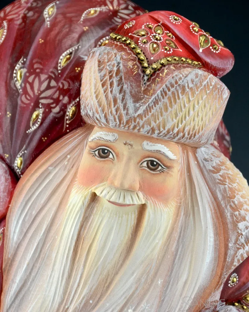 Brilliant Red and Gold Russian Santa with Satchel