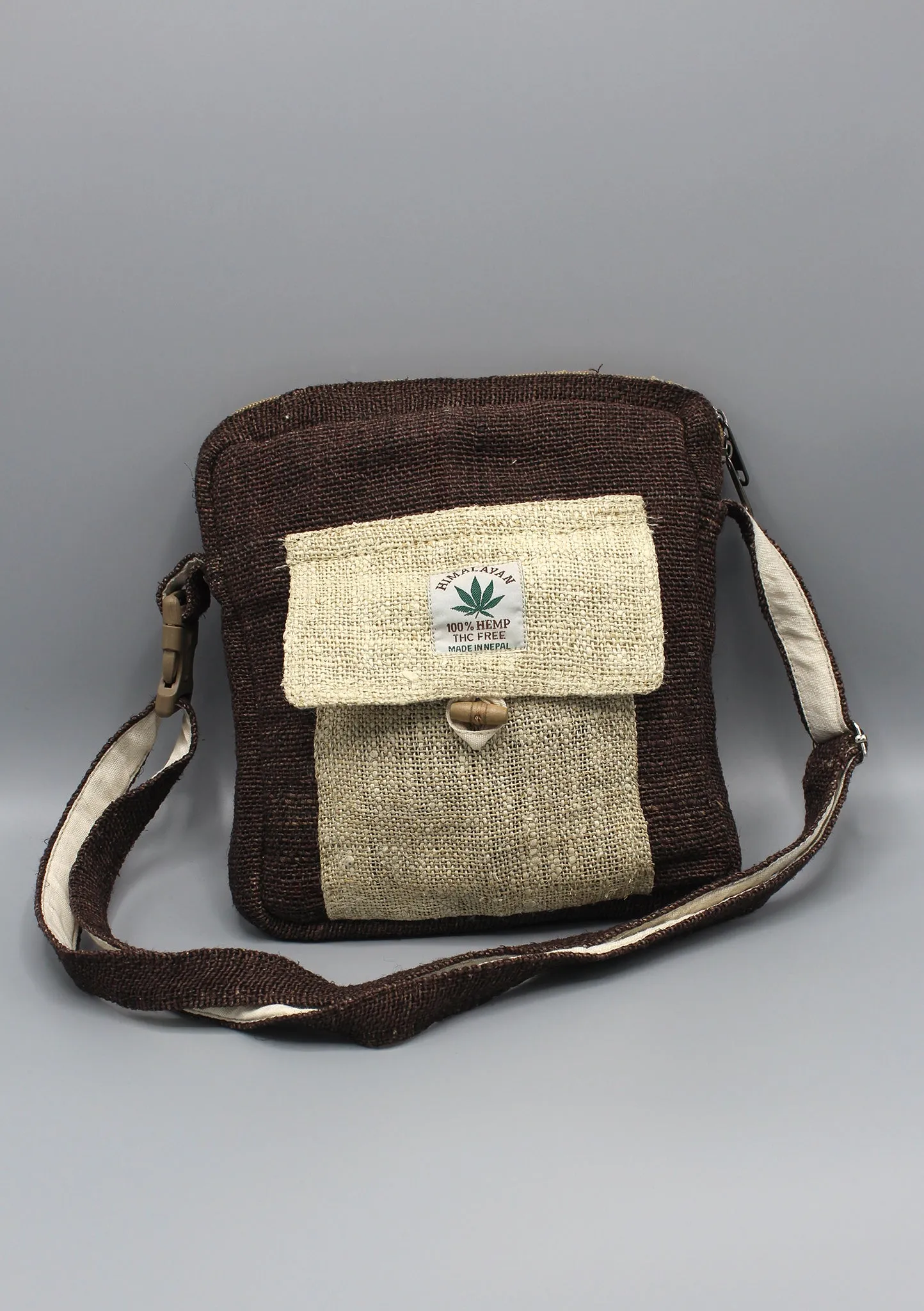 Brown Hemp Cross Body Travel Bag