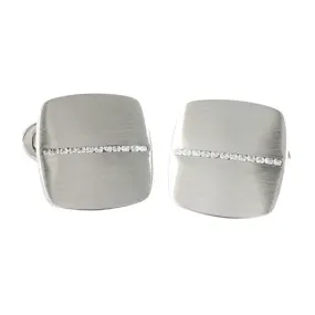 Brushed Soft Square Sterling Silver Cufflinks with Diamonds I Jan Leslie