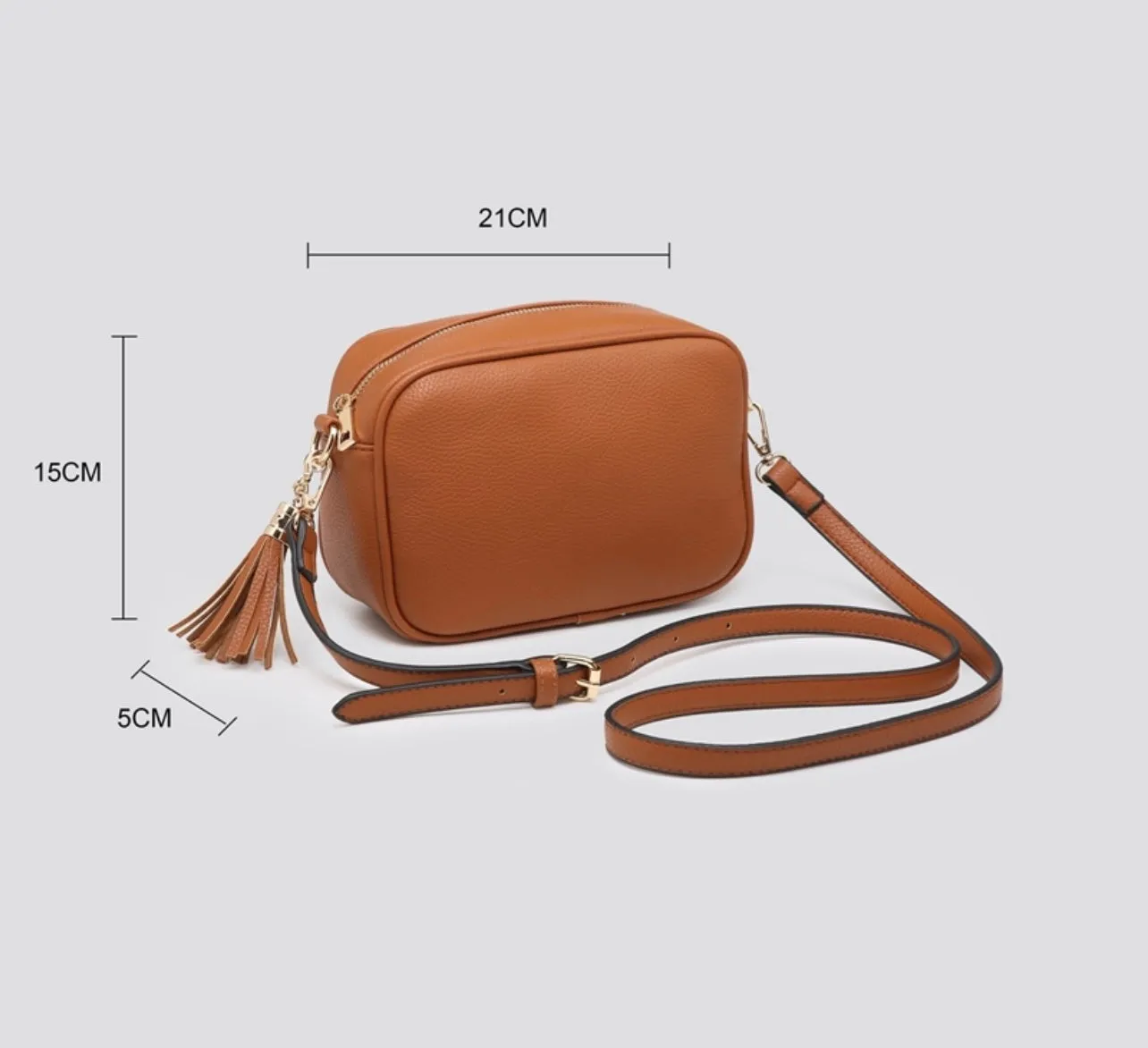 Camera Bag & Plain Strap - Tan (Gold or Silver Metal)