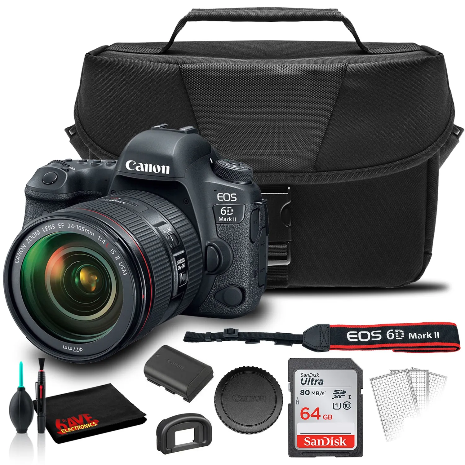 Canon EOS 6D Mark II DSLR Camera with 24-105mm L II Lens    EOS Bag    Sandisk Ultra 64GB Card