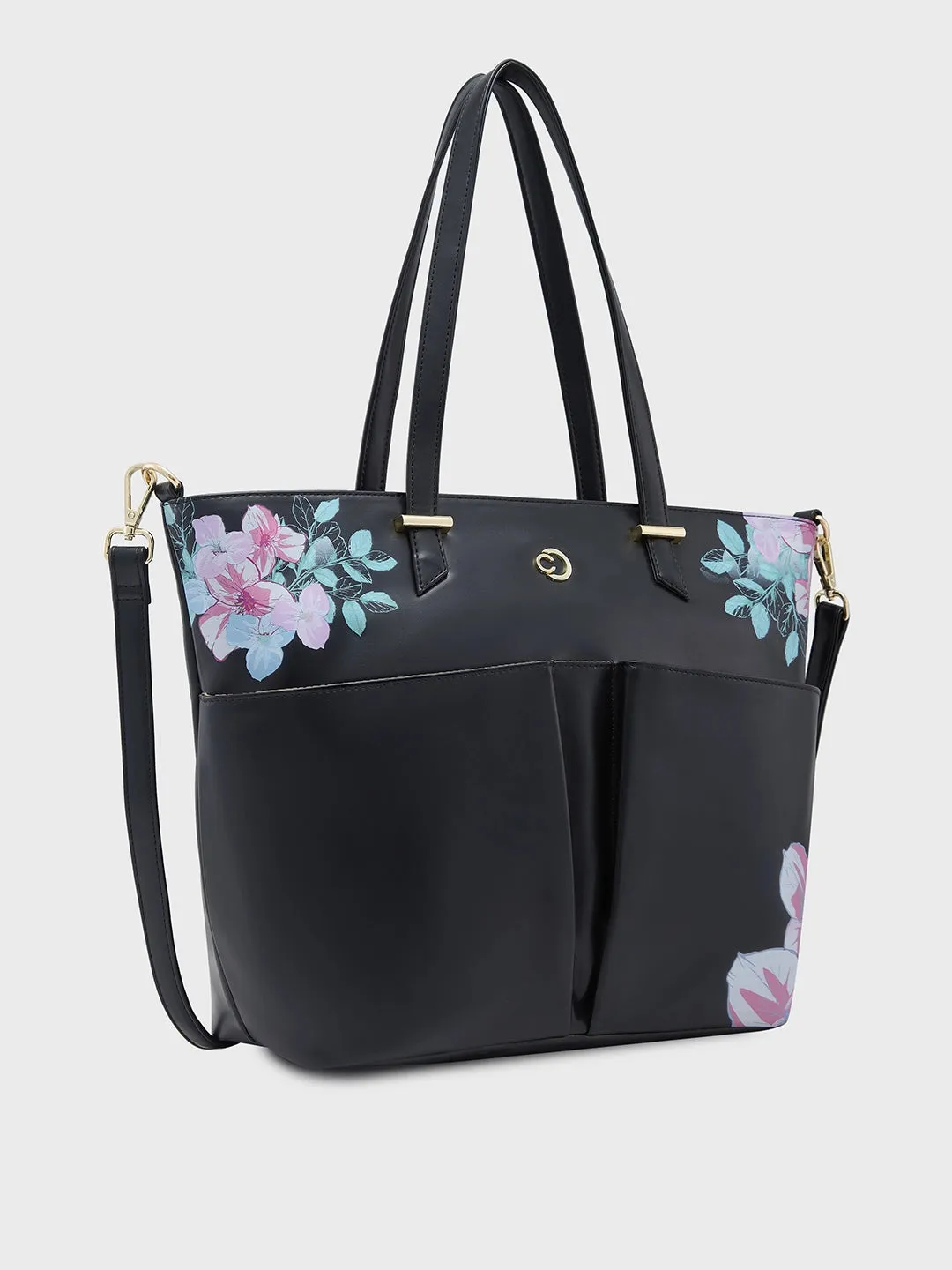 Caprese Shanaya Tote Medium Printed Womens Office Handbag Black