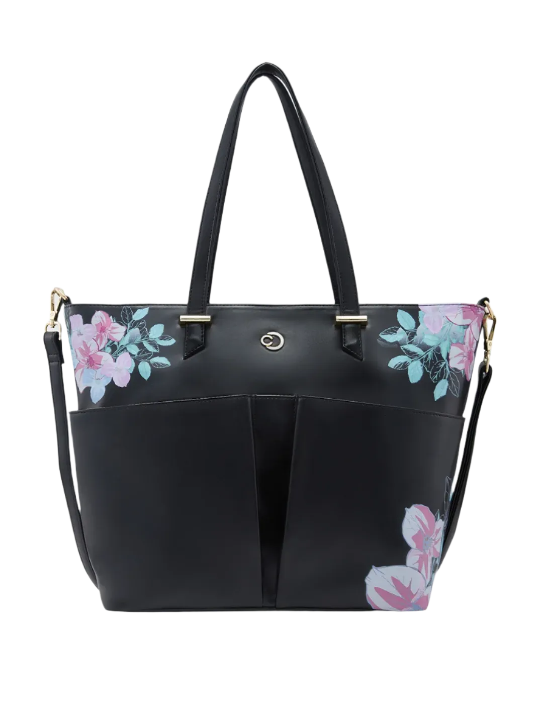 Caprese Shanaya Tote Medium Printed Womens Office Handbag Black