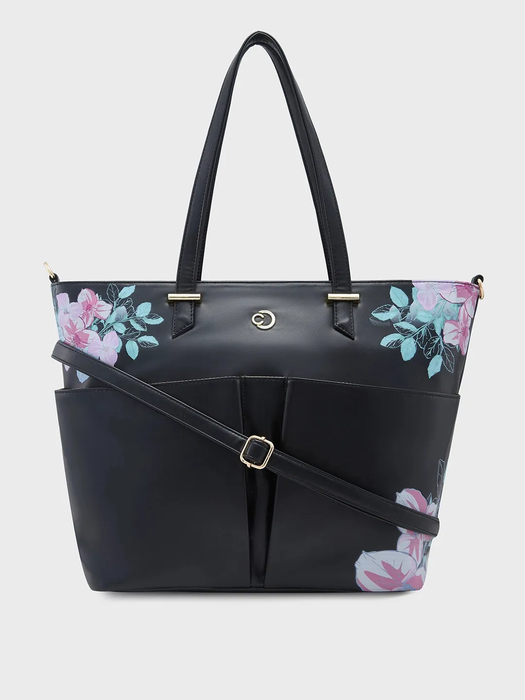 Caprese Shanaya Tote Medium Printed Womens Office Handbag Black