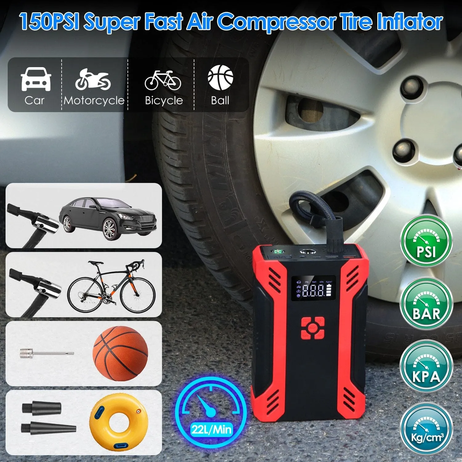 Car Jump Starter with Air Compressor