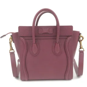 CELINE Luggage Nano Shopper Leather 2Way Bag Shoulder Bag Bordeaux