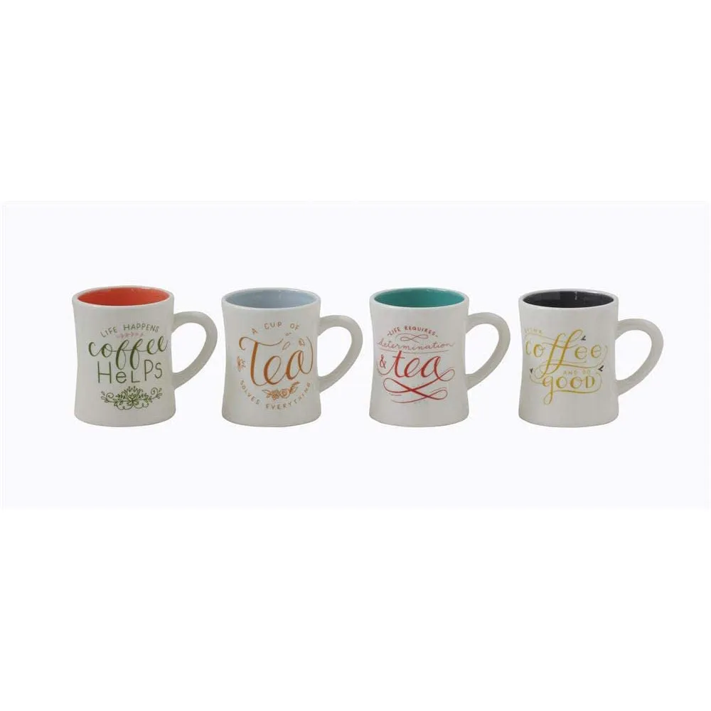 Charming Ceramic Mugs with Sayings, Set of 4 Styles, 10 fl oz