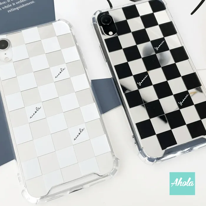 【Chequer】Protective Mirror Phone Case 全包邊格仔鏡面名字電話殼