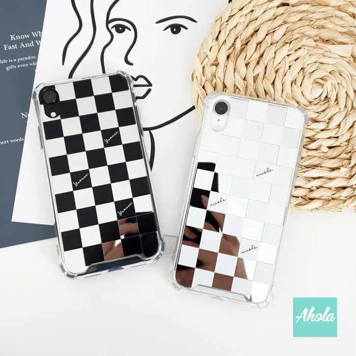 【Chequer】Protective Mirror Phone Case 全包邊格仔鏡面名字電話殼