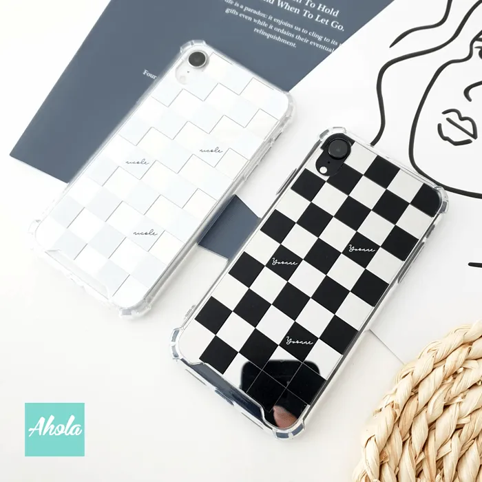 【Chequer】Protective Mirror Phone Case 全包邊格仔鏡面名字電話殼