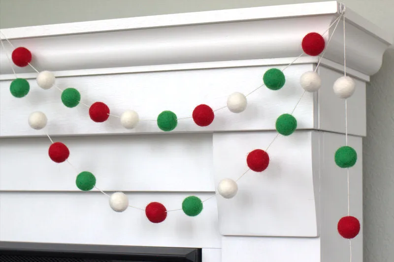 Christmas Felt Ball Garland- Red, Green, White