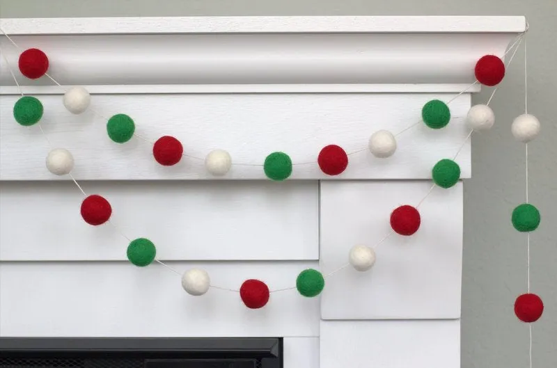 Christmas Felt Ball Garland- Red, Green, White