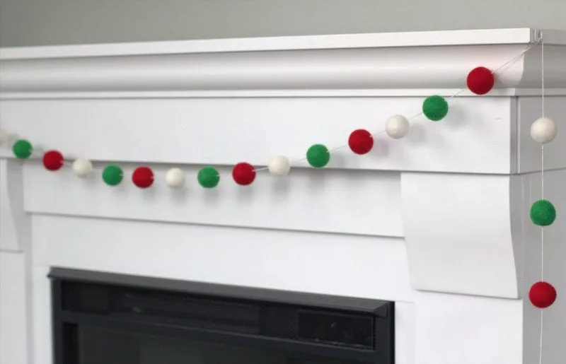 Christmas Felt Ball Garland- Red, Green, White