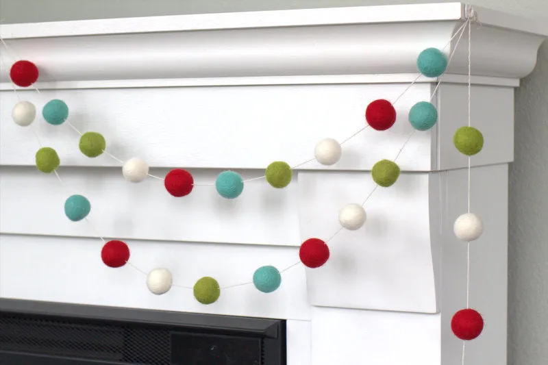 Christmas Felt Ball Garland- Red, Turquoise, Lime, White