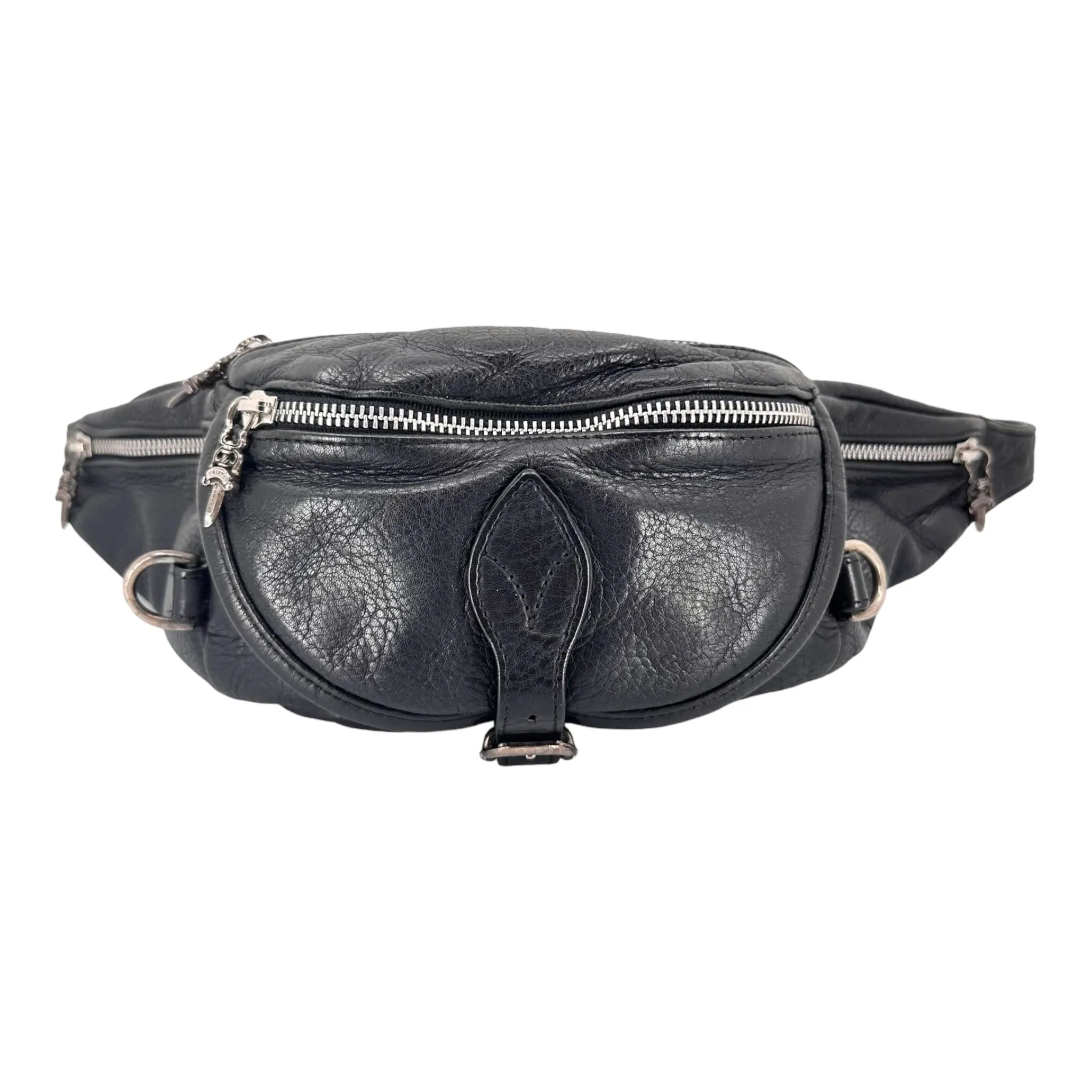 Chrome Hearts Snat Tumbled Leather Waist Bag Black (Large)