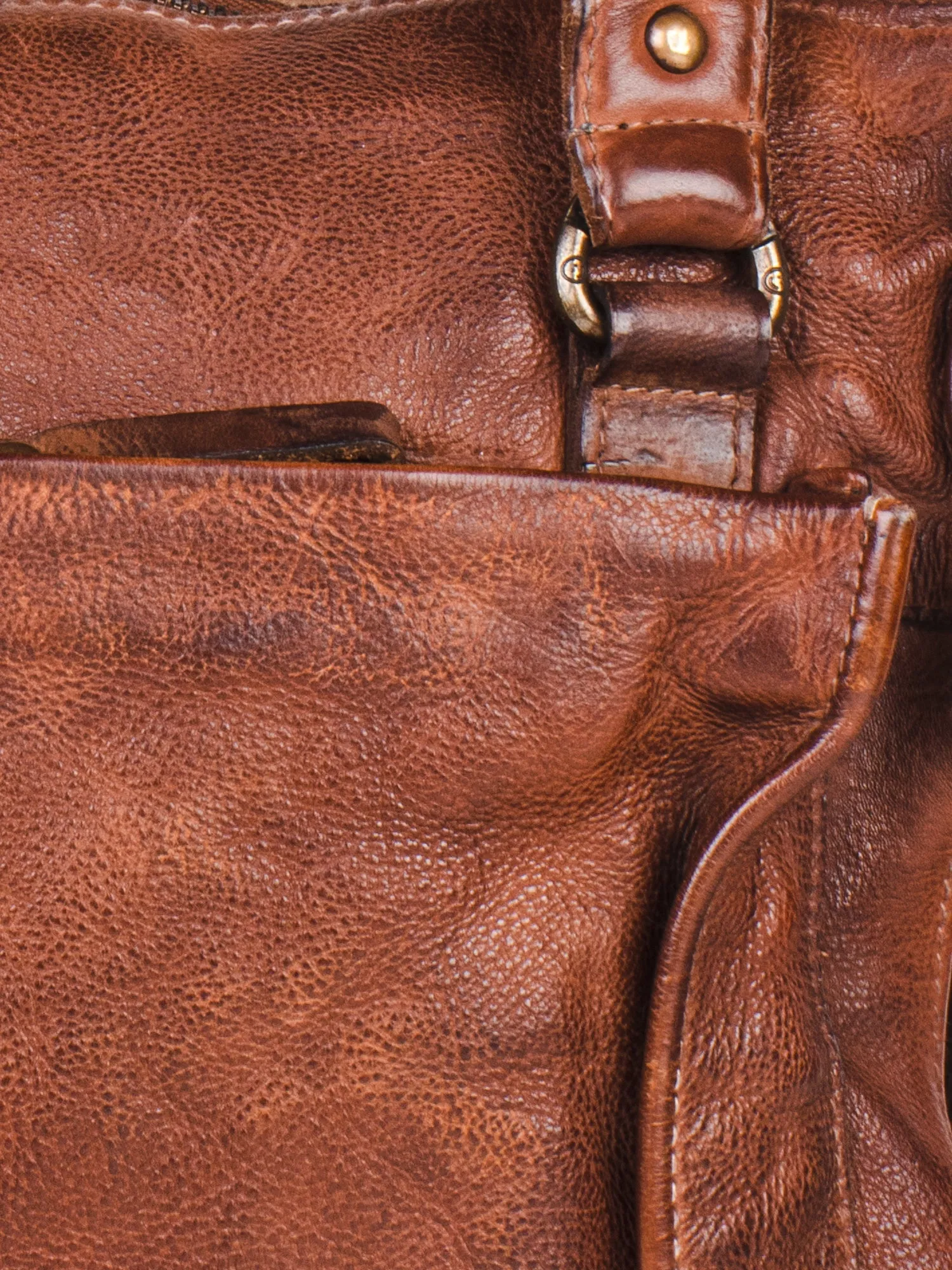 Cognac Veg Tanned Washed Leather Crossbody Bag