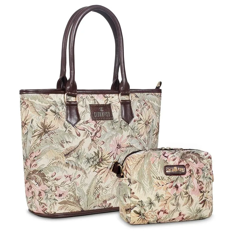 Combo: Adelina Sling Bag & Justina Handbag for Women | Durable Tapestry & Faux Leather | Beige