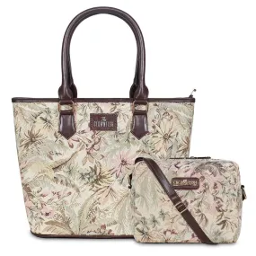 Combo: Adelina Sling Bag & Justina Handbag for Women | Durable Tapestry & Faux Leather | Beige