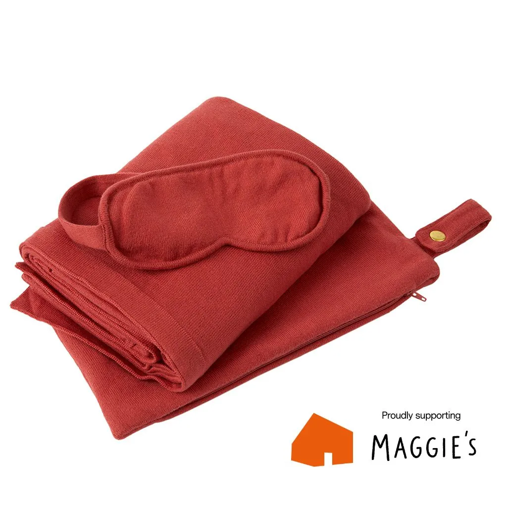 Cotton Scarf & Mask Travel Set With Matching Travel Bag - Coral