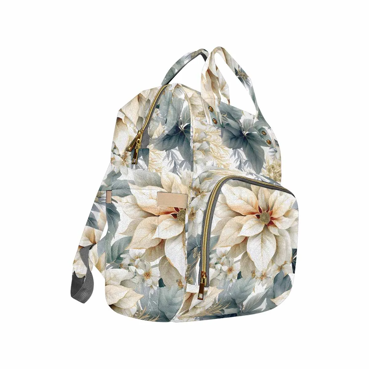 Cream Poinsettia Diaper Bag Backpack