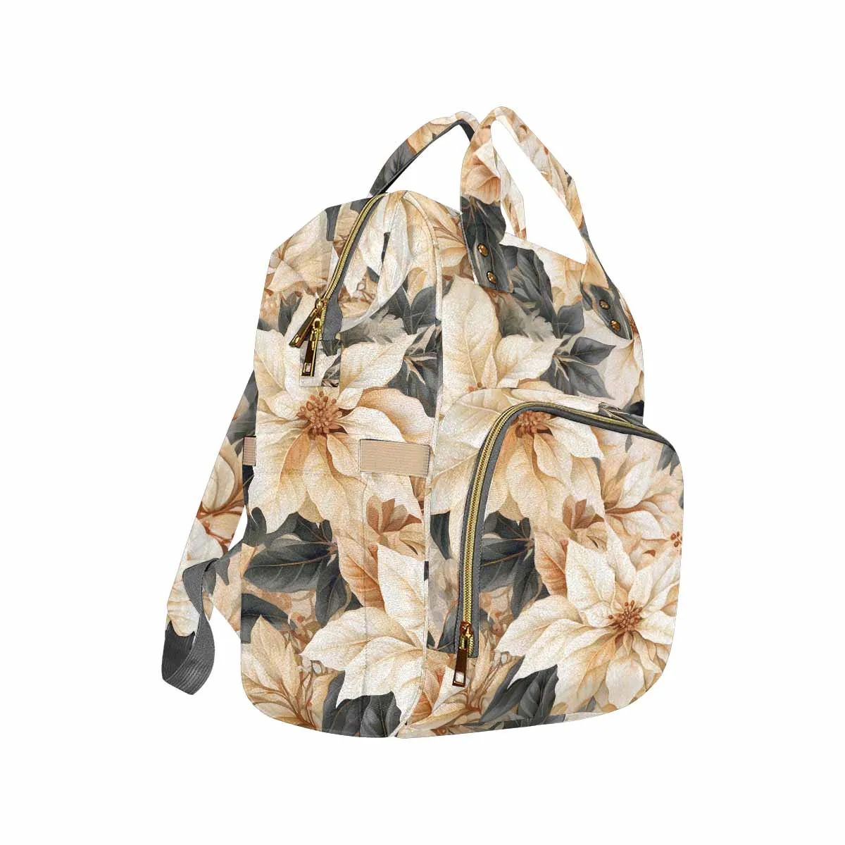 Cream Poinsettia2  Diaper Bag Backpack