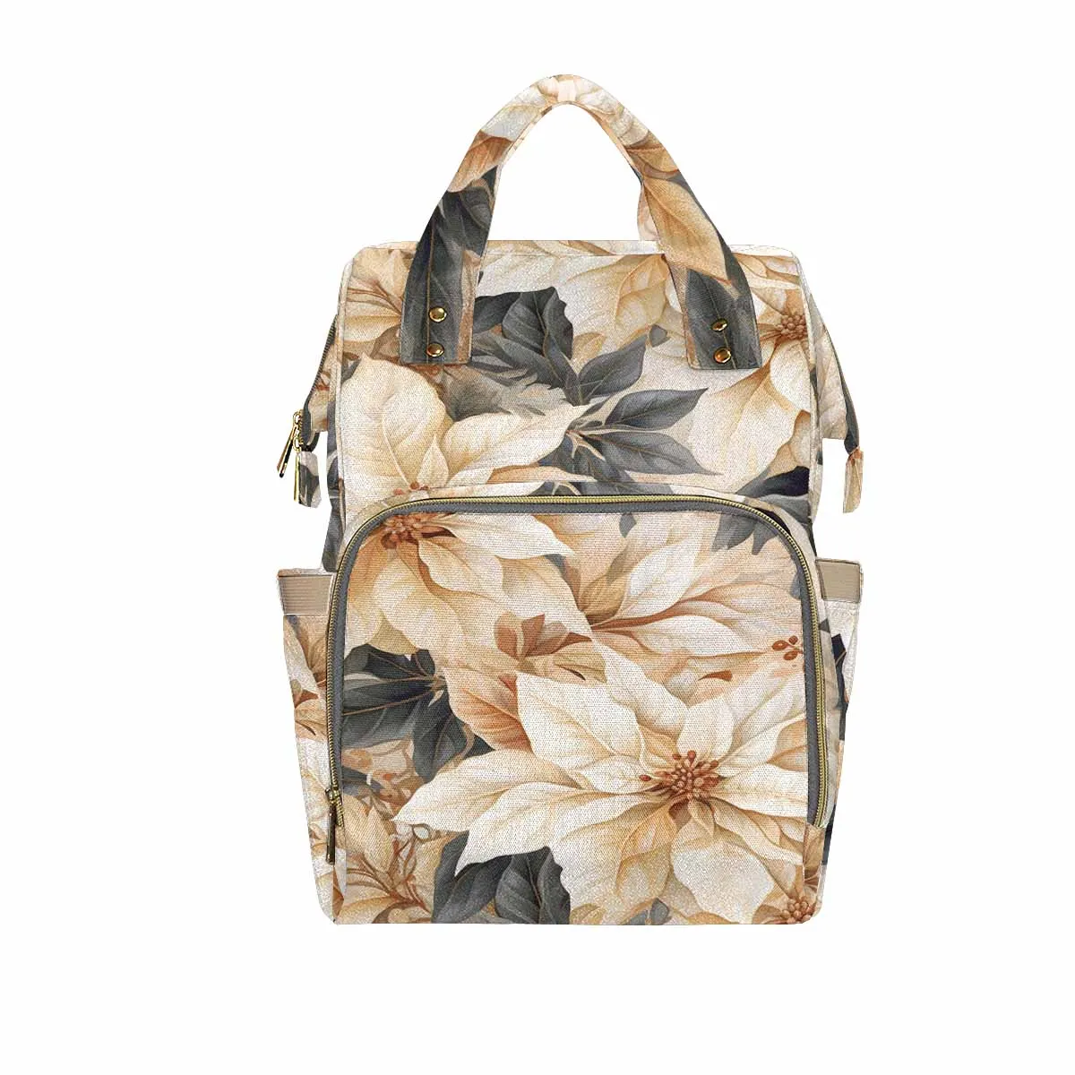 Cream Poinsettia2  Diaper Bag Backpack