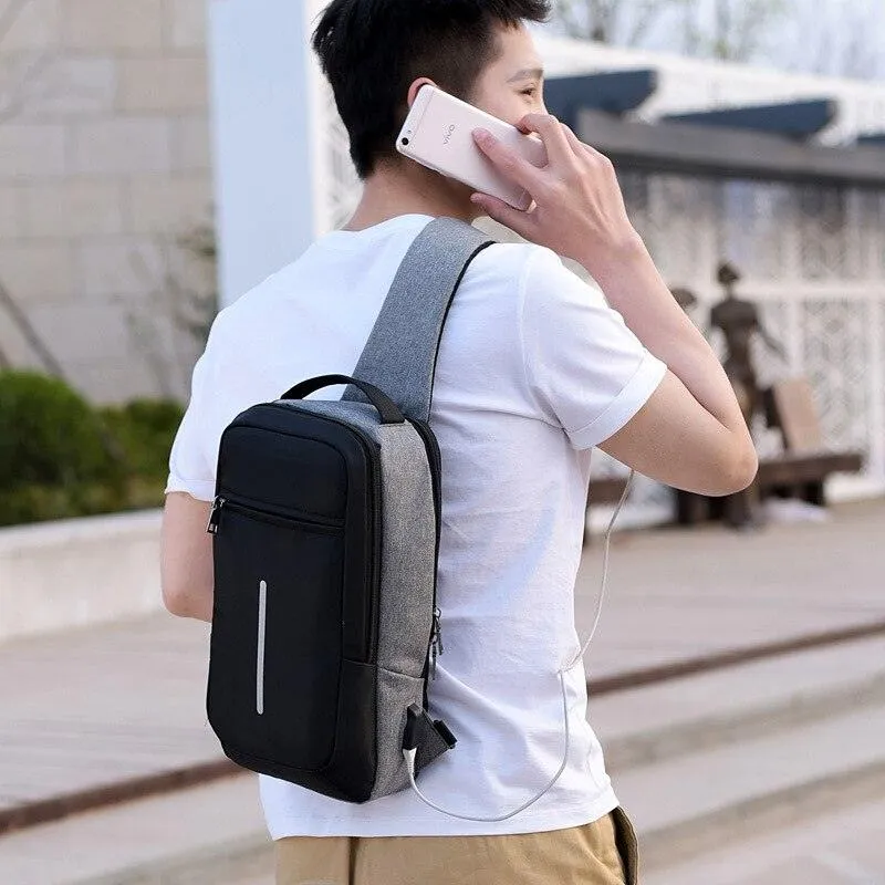 Crossbody Anti-theft USB Charging Shoulder Chest Bag Waterproof great for iPad or Android Tablet Men's Shoulder Bag Men's Backpack