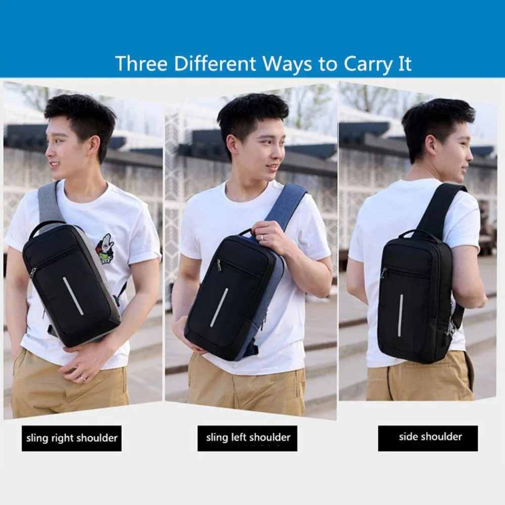 Crossbody Anti-theft USB Charging Shoulder Chest Bag Waterproof great for iPad or Android Tablet Men's Shoulder Bag Men's Backpack