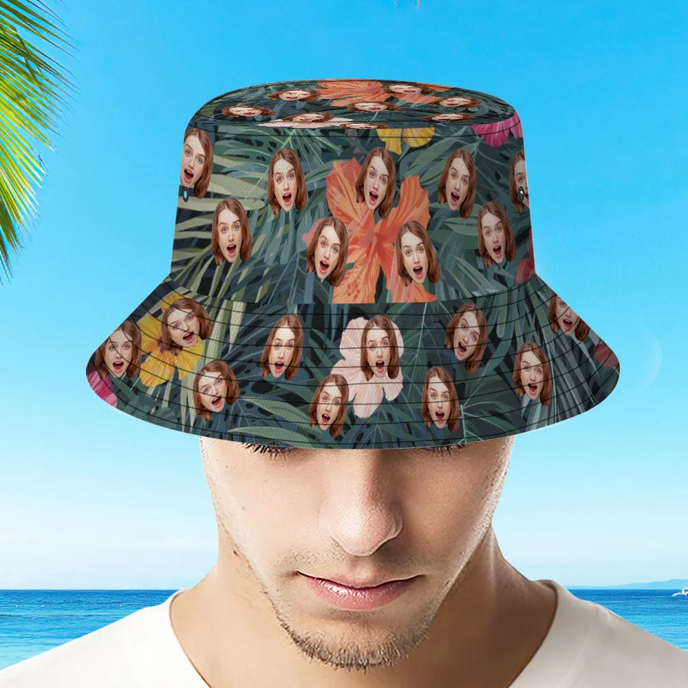 Custom Bucket Hat for Men Women Kids Face Bucket Hat Personalised Wide Brim Outdoor Summer Cap Hiking Beach Sports Hats Hawaiian Style Gift for Lover