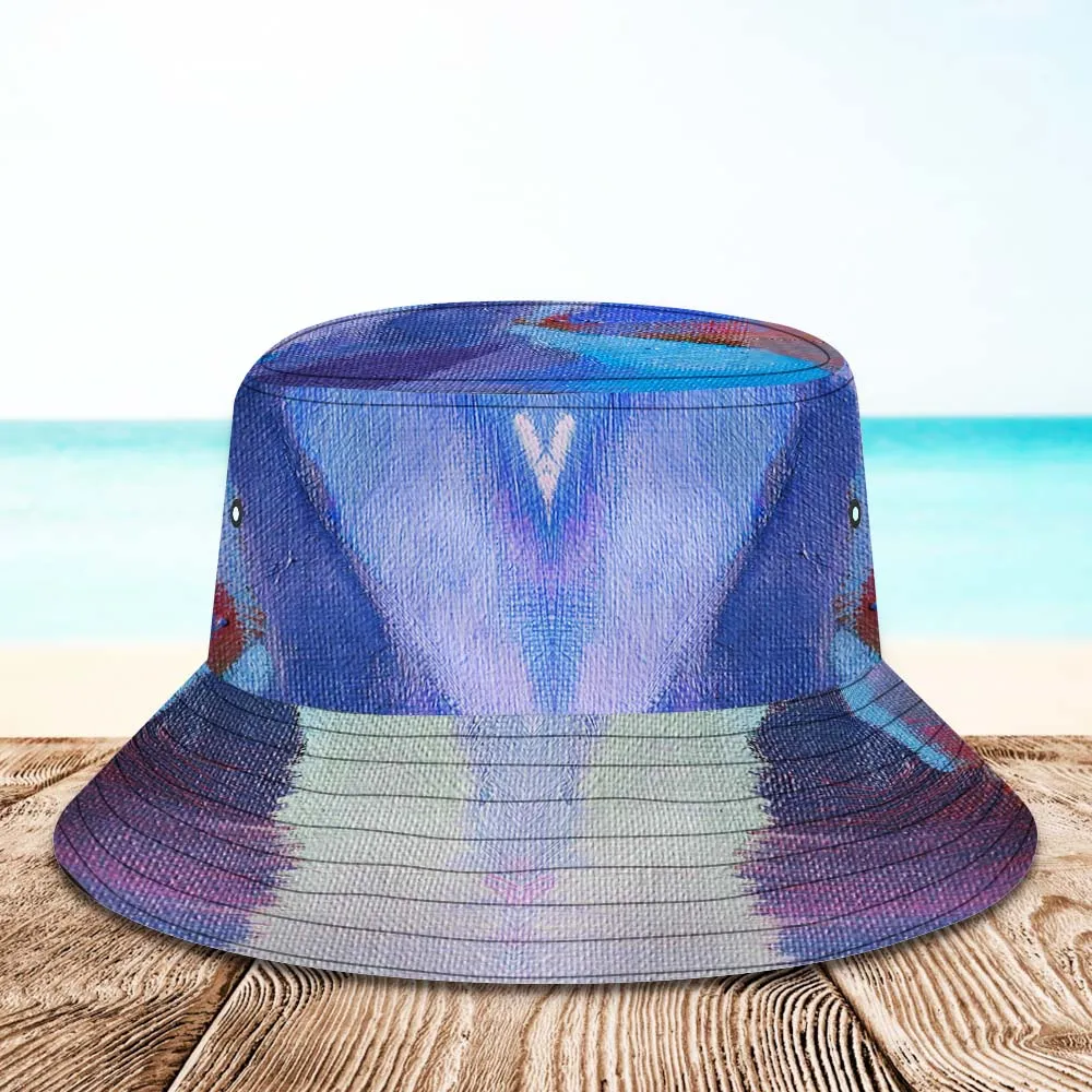 Custom Face Bucket Hat Unisex Personalised Wide Brim Outdoor Summer Hats Blue and Purple Oil Painting Style