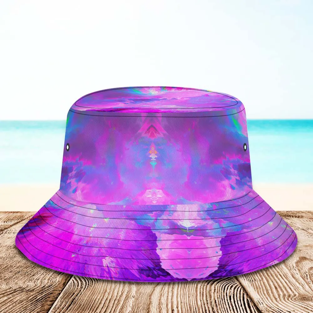 Custom Face Bucket Hat Unisex Personalised Wide Brim Outdoor Summer Hats Purple Abstract Texture