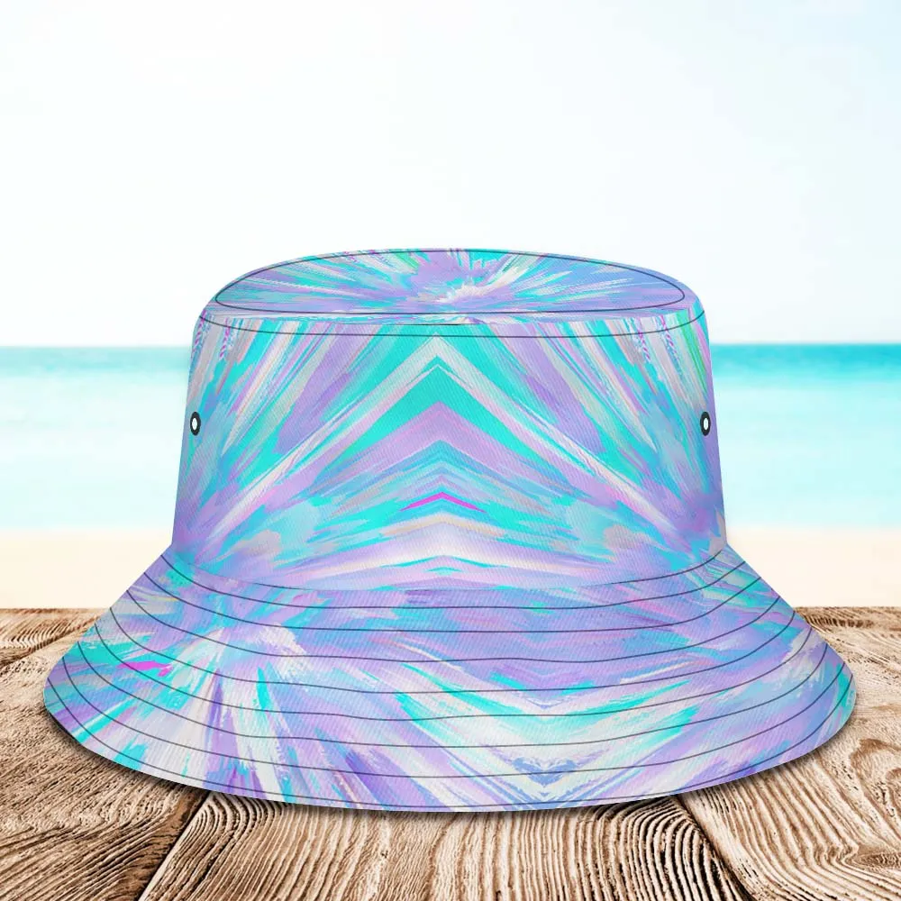 Custom Face Bucket Hat Unisex Personalised Wide Brim Outdoor Summer Hats Purple and Blue Abstract Texture